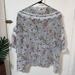 POL  Floral Print Ruffle Lace Boho Long Sleeve Button Down Blouse size Large Photo 4
