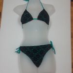 California Waves  2pc Black Crochet Lace Over Teal Bikini Set Photo 1