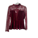 Charlotte Russe Women's Burgundy Velvet Mesh Peplum Blouse Juniors L Photo 3