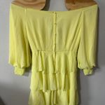 NEW Alieva Butter Yellow Tiered Midi Dress Off Shoulder Puff Sleeve Size Medium‎ Photo 2
