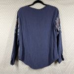 Sundance  Blue Striped Aztec Embroidered Long Sleeve Top Photo 3