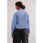 Free People  X Understated Rockabilly Western Studded Snap Shirt Blue Striped XL Photo 6