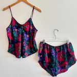 80s Jewel Tone Floral Camisole Sleep Set M/L Black Size L Photo 0