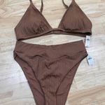 Aerie Swim XL Aerie Ribbed Top& Shine Crossover High Cut Cheeky Bikini Photo 0