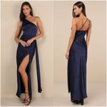 Lulus LULU’S Signature Elegance Navy Satin One-Shoulder Maxi Dress Photo 1