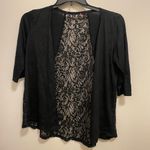 Womens Black Thin Open Cardigan Lace Back Top S Small Bust 34” 3/4 Sleeves Photo 0