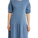Caslon  Women's Blue Drop Waist French Terry Sweatshirt Short Sleeve Dress XS NWT Photo 0