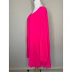 Line and Dot Hot PInk Pleat Swing Dress Peasant Drawstring Neckline Long Sleeves Sz Medium Photo 2