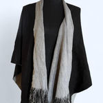 Grey and black vintage fringed shawl with a boho vibe Gray Photo 0