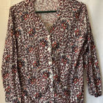 Loft   Multicolor Reds Cotton Floral Print Cardigan Medium Button Up Round Neck Photo 0