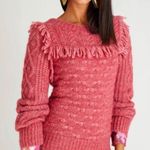 Love Shack Fancy  Kingston Rose Pink Fringe Sweater Alpaca Wool Blend Photo 0