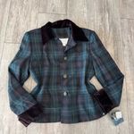 Petite Sophisticate  Navy Plaid Blazer with Velvet Accents Photo 6