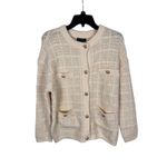 AQUA  Women's Cream Boucle Knit Cardigan Gold Button Front Pockets M‎ Photo 4