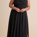 Lulus NWOT  Romantically Speaking Black Cowl Lace-Up Maxi Dress Wedding Prom XL Photo 0