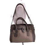 Michael Kors Taupe and Gray Leather Hamilton Silver Lock Satchel Large Handbag Photo 2
