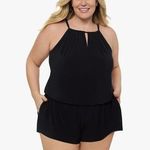 Aqua Green Women's Standard Keyhole Blouson Romper, Black Swim Romper size M Photo 0