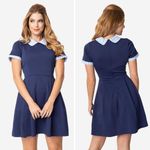 Unique Vintage  Gwynnie Bee‎ Gingham Collar Navy Fit-And-Flare Dress, 0X Photo 1