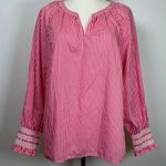 Talbots Butterfly Pink White Stripe Blouse Smocked Cuff Size Large Petite (Lp) Photo 1