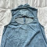 SO  Womens Medium Jrs Denim Shirt Dress Blue Chambray Sleeveless Button Up Y2K Photo 5