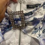 White Fox Boutique  Floral Off-Shoulder Jumpsuit - Blue and White Photo 2