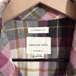 American Eagle  plaid flannel soft button-down, berry, yellow, & gray size small Photo 1