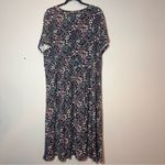 LL Bean Summer Knit Dress Midi Blue Floral Short Sleeve Faux Wrap Deep V Size 2X Photo 7