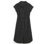 Old Navy Dress Womens Small Black Cap Sleeve Button Up Belted Midi Shirt Utility Photo 1