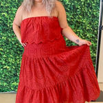 Astra Signature Julie Ruffle Lace Bandeau Tiered Maxi Skirt Set Size 16 Red Photo 0