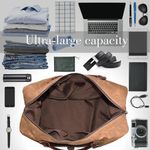 Oversized Travel Duffel Bag Waterproof Canvas Genuine Leather Weekend bag Weekender Overnight Carryon Hand Bag Brown Photo 1