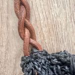 Large Market Tote Woven Jute Leather Handle Straw Sisal Shoulder Bag Silk Ribbon Black Photo 1