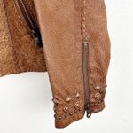 CRIPPLE CREEK Brown 100% Genuine Leather Studded Zipper Pockets Moto Jacket Size M Photo 8
