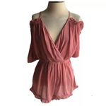 Topshop Blush Pink Plunging Neckline Off-The-Shoulder Summer Ruffle Romper Photo 3