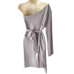 NWT ~ PRETTY GARDEN Gray 1 Shoulder Wrap Style Long Sleeve Dress ~ Women's XL Photo 2