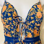 Tularosa  Alice Dress in Navy & Peach Floral deep V Neck mini dress Photo 3