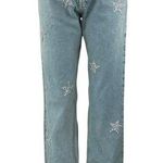 Nasty Gal Women's Blue Embellished Star Print Straight High Rise Denim Jeans 4 Photo 0