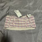 ZARA  Pink and Cream Plaid Strapless Top Photo 1