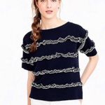 J.Crew Navy Blue Ruffle Boatneck Short Sleeve Knit Sweater Photo 1