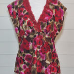 Flora Nikrooz  Vintage Floral Red Pink lace top Size L‎ Photo 0