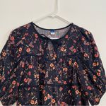Old Navy Puff Sleeve Floral Tiered Swing Blouse Navy Blue Short Sleeve Peasant S Photo 4