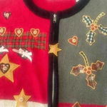 Vintage Christmas Embroidered Sweater Patchwork Medium Ugly Christmas Sweat Red Photo 2