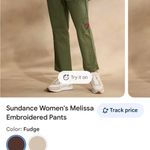 Sundance NEW  Women’s Embroidered Cargo Pants 8 Olive Green Boho Cotton Stretch Photo 5