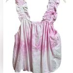 ZARA  Pink & White Cotton Candy Tie-Dye Ruffle Sleeves Poplin Crop Tank Top Sz L Photo 2