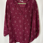 Lush Clothing Lush Women’s Warren Split Neck Blouse Berry-Cream Burgundy Roll Tab Sleeve 3X Photo 0