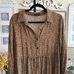 Neutral Animal Print Midi Dress Modest Leopard Collared Tiered Boho Flowy Large Brown Photo 2
