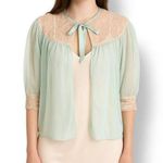Vintage 50s Snowdon Pastel Mint Lace Bed Jacket Capelet Sheer Puff Sleeve Medium Green Photo 0