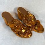 Lovella Metallic Gold Flower‎ Thong Sandals Heels Party Wedding Shoes Size 8/38 Photo 2
