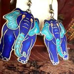 Cloisonné Vintage Enamel Elephant Earrings Blue Photo 6