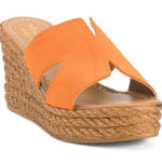 Mariella ORANGE Wedge Shoes Suede H Band Sandals Vacation Italian Size 10 Photo 0