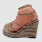 Marc Fisher Zig Wedge Sandal Studded Faux Leather Light Natural Women’s 8.5M NIB Photo 3