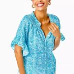 Lilly Pulitzer $118 Tayla Short Sleeve Linen Top Took Me By Sunrise XXSMALL Photo 1